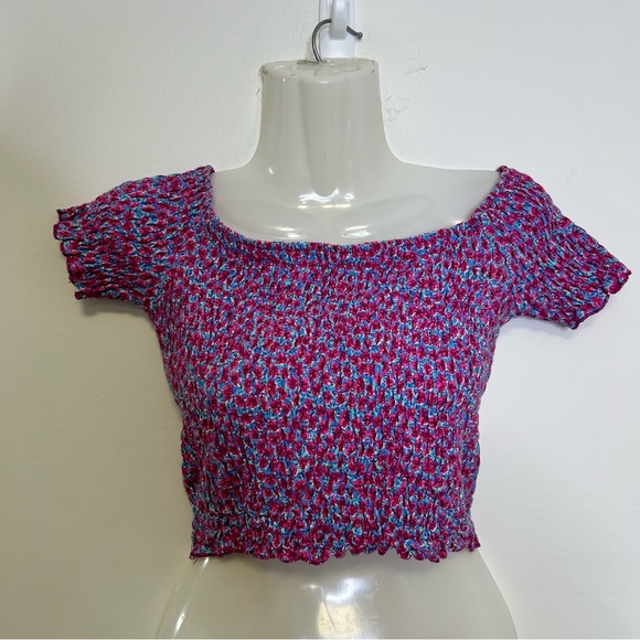 ◾️3/$25 Topshop Shirred Floral Bardot Off The Shoulder Smocked  Top - Picture 4 of 8